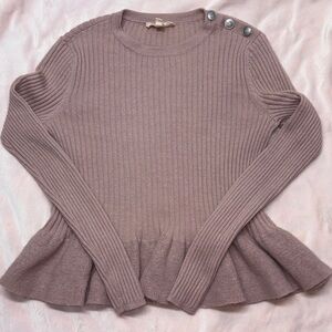 Rebecca Taylor Mauve Pink Ribbed Wool Blend Sweater w/ Button Shoulder Details